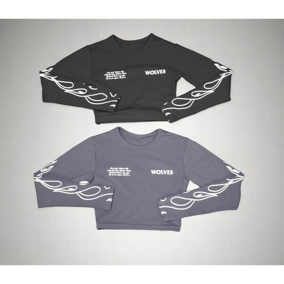 WOLVES Club Flame Sleeve Crop Top – Small – Black & Charcoal Gray – Limited - Picture 1 of 8